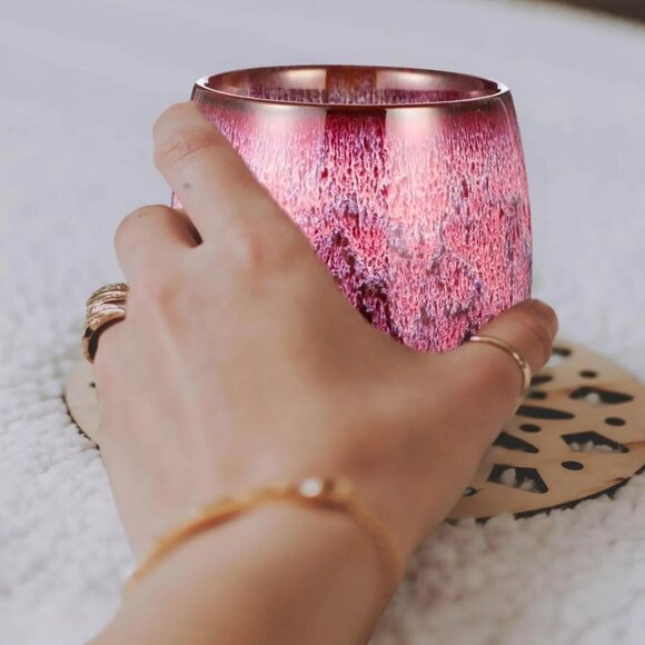 Set of 4 Japanese Style Ceramic Teacups – Hand-Painted, 5oz Each, Textured Glaze - Picture 3 of 10